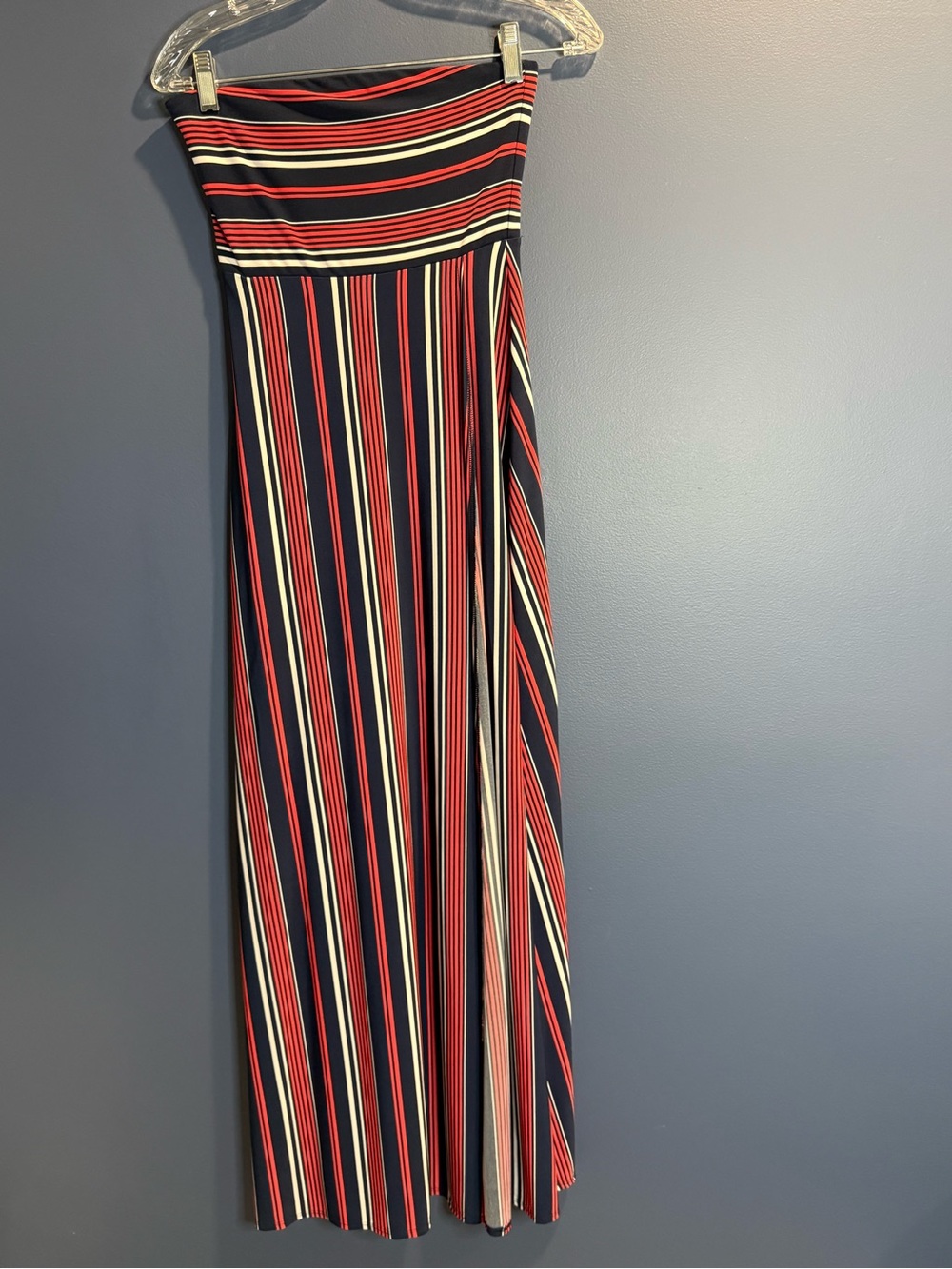 Banana Republic Navy, Red and White Strapless Maxi Dress